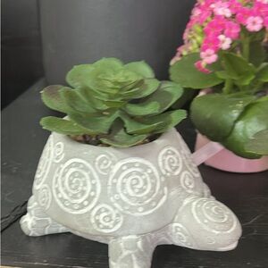 Turtle Succulent Planter with Faux Succulent